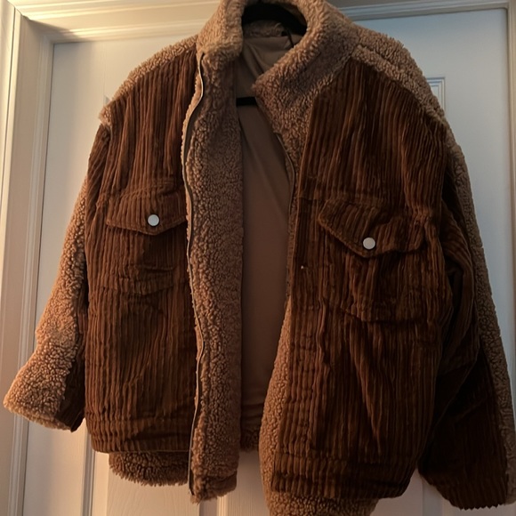 Blanknyc Fuzzy Wuzzy Corduroy Sherpa Mixed Trucker Brown Jacket NWT!Size:L Warm - Picture 4 of 11